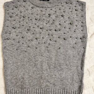Gray Sleeveless Sweater with Beaded Design